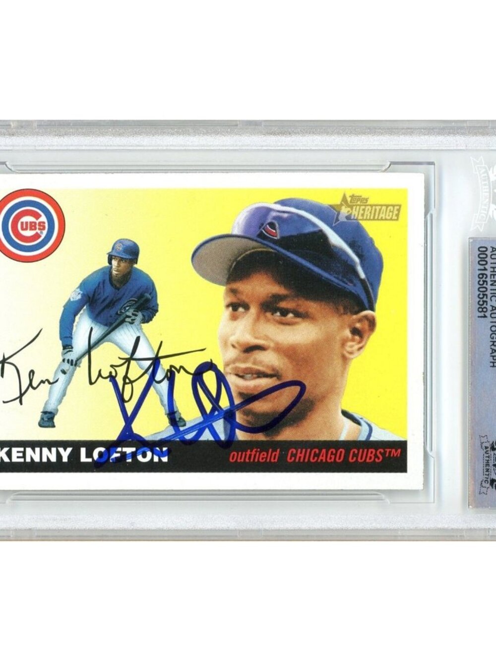 Kenny Lofton Signed 2004 Topps Heritage #230 Chicago Cubs BAS Slabbed Auto MLB